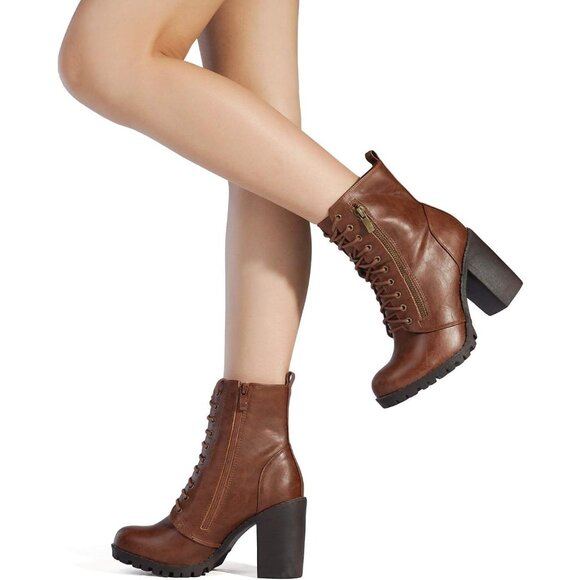 DREAM PAIRS Womens Tan Silverado Wide Calf Knee High Heel Boots With Side Zip - Picture 5 of 6